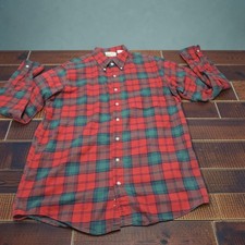 Vtg LL Bean Flannel Shirt Mens Size Large Tall Red Plaid 90s Made in USA Cotton