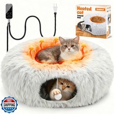 Heated Cat Bed Indoor   31.5'' Cozy Warming Donut Cat Tunnel Bed