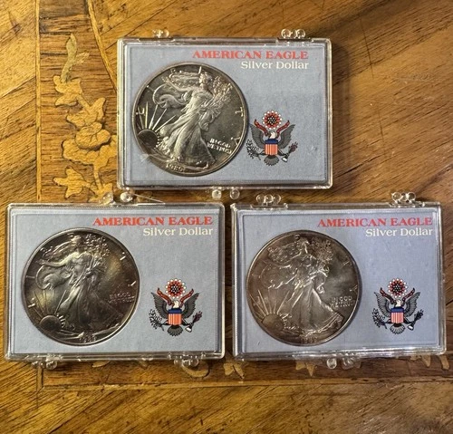 Lot of 3: 1989 American Silver Eagle 1 oz .999 Fine Silver - Rainbow Toned BU