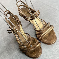 CHANEL Coco Mark Stone Strap Sandals Bijou Leather Gold Size US5 EU35 C Women’s