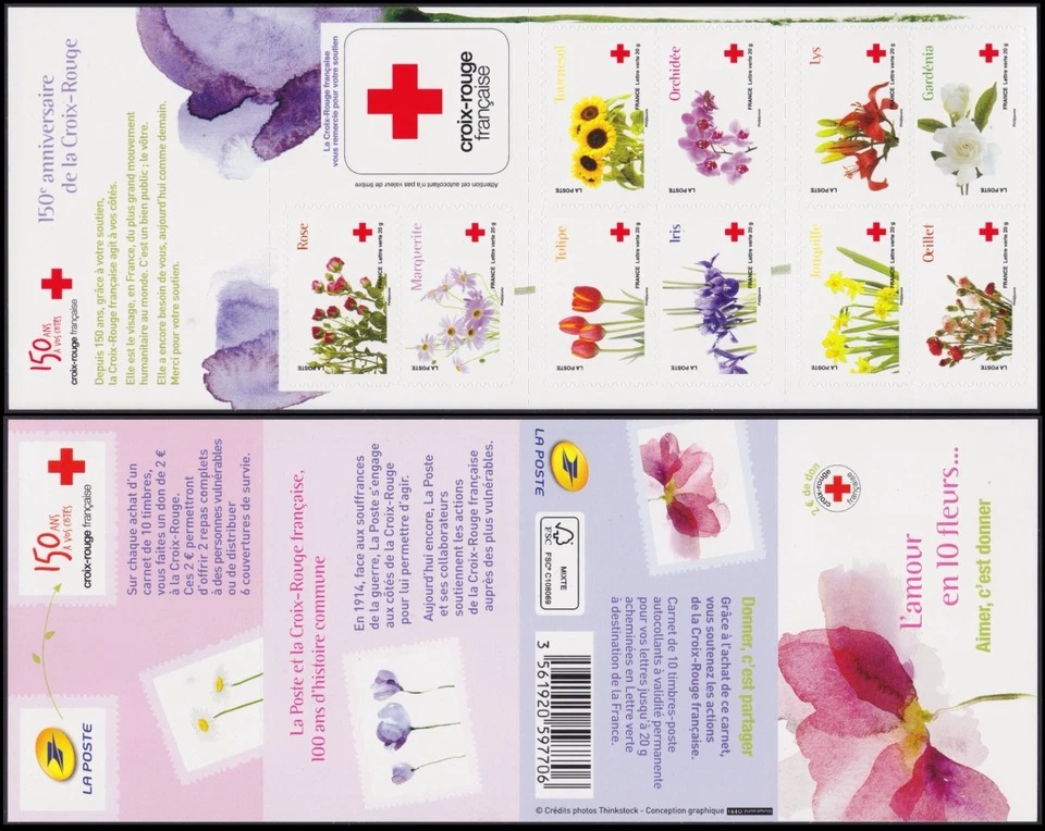 2014 FRANCE CARNET 2058** BC989** CROIX ROUGE L'Amour en 10 fleurs Luxe 2058 MNH - Photo 1/1