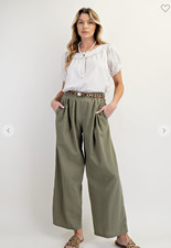 Poly Linen Wide Leg Pants Small