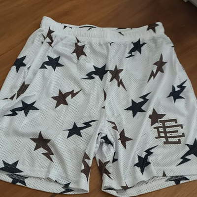 #ad #ad Eric Emanuel Men#x27;s Mesh Athletic Shorts Star Pattern White Brown Black Size M $25.00