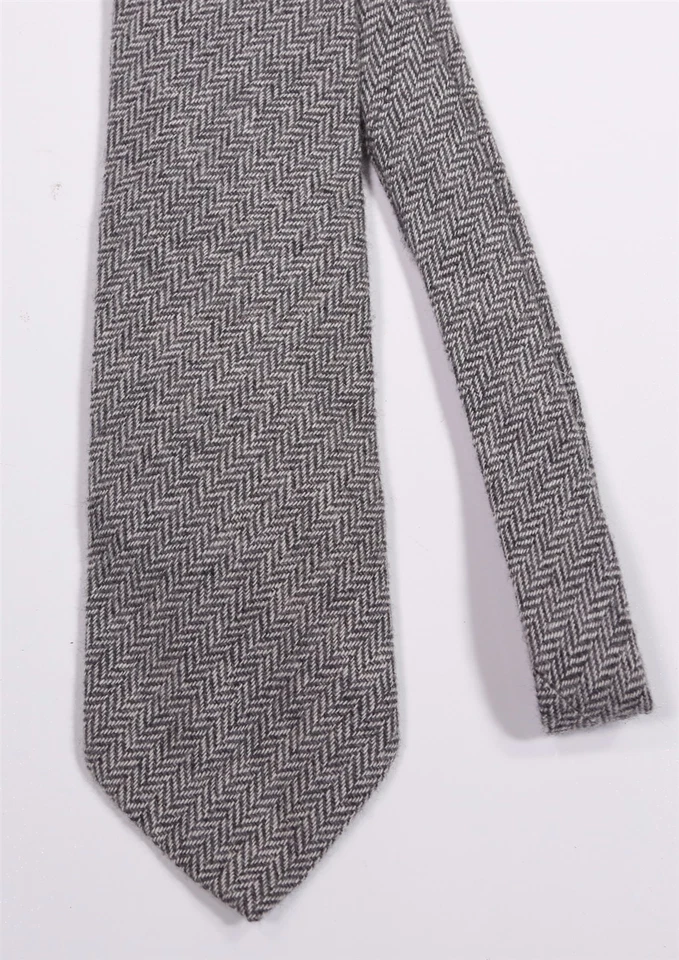 Corbata tejida Hugo Boss gris espiga tweed lana cachemir Foto 3 de 4