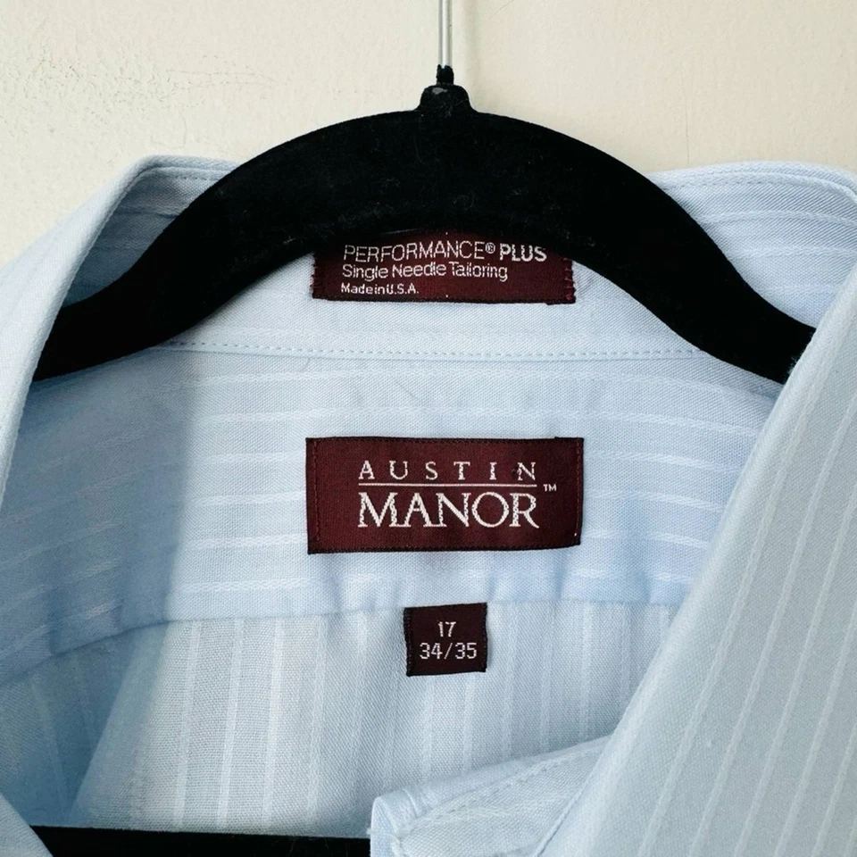 Austin Manor Performance Plus Light Blue Striped Button-Up Shirt Men’s Size 17 - Image 3 of 4
