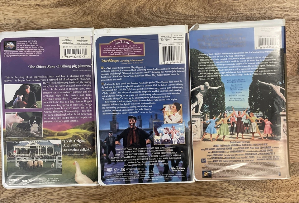 Lot of 3 VHS TAPES, CLASSIC FILMS Mary Poppins, Babe, The Sound of Music - Изображение 3 из 4
