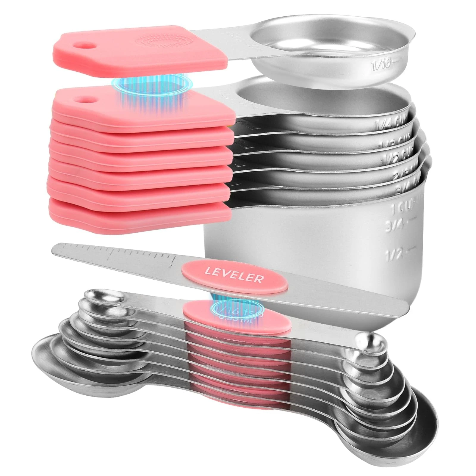 16-Piece Stainless Steel Measuring Cups and Spoons Set, Strong Magnetic Nesting
