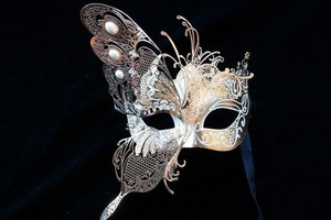 Dream Butterfly Fancy Dress Black White Gold Venetian Laser Cut