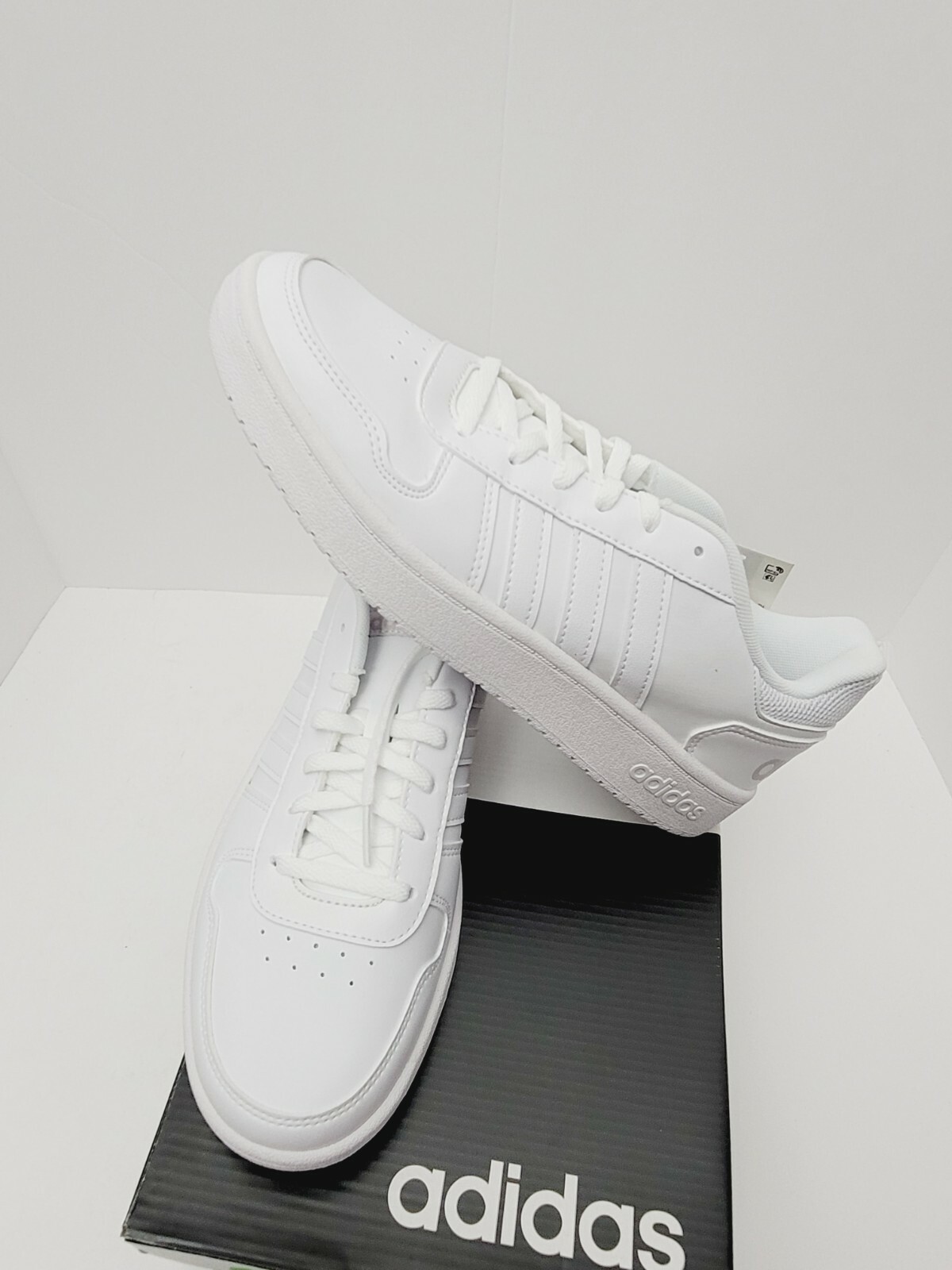 Size 9 Women All White Adidas Hoops 2.0 