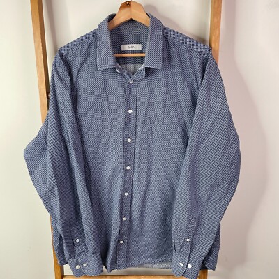 Saba Button Up Shirt Mens 2XL Blue Geometric Print Long Sleeve Cotton Business