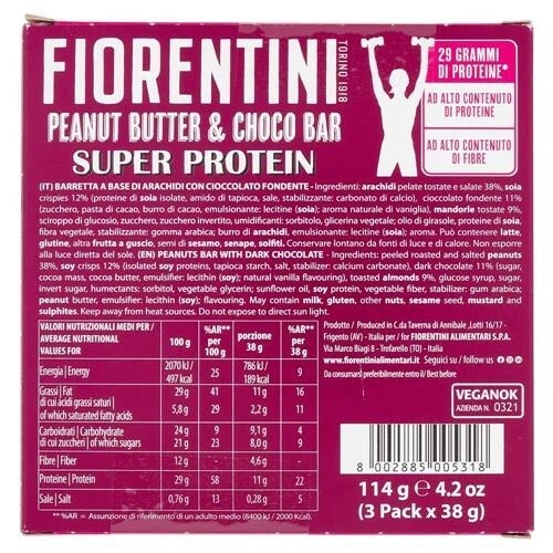 4X Fiorentini Barrette Peanut Butter & Choco Bar Super Protein 114g - Foto 3 di 5