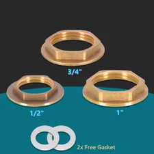 1/2" 3/4" 2" Brass Hex Nut & Gasket for Water Butt Connector Tank Outlet Fitting