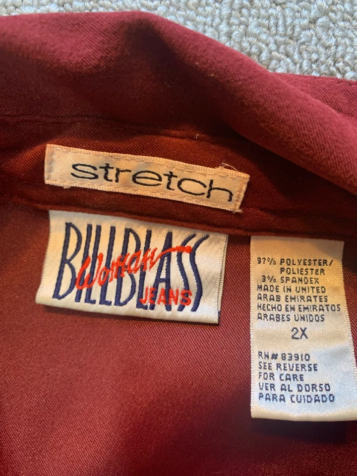 Camisa abotonada Bill Blass firma para mujer talla 2X elástica granate manga larga Foto 2 de 4
