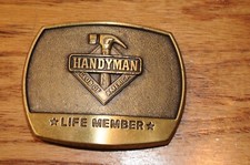 Handyman Club of America Life Member Vtg 1996 Brass Tone Belt Buckle w/ Hammer..
