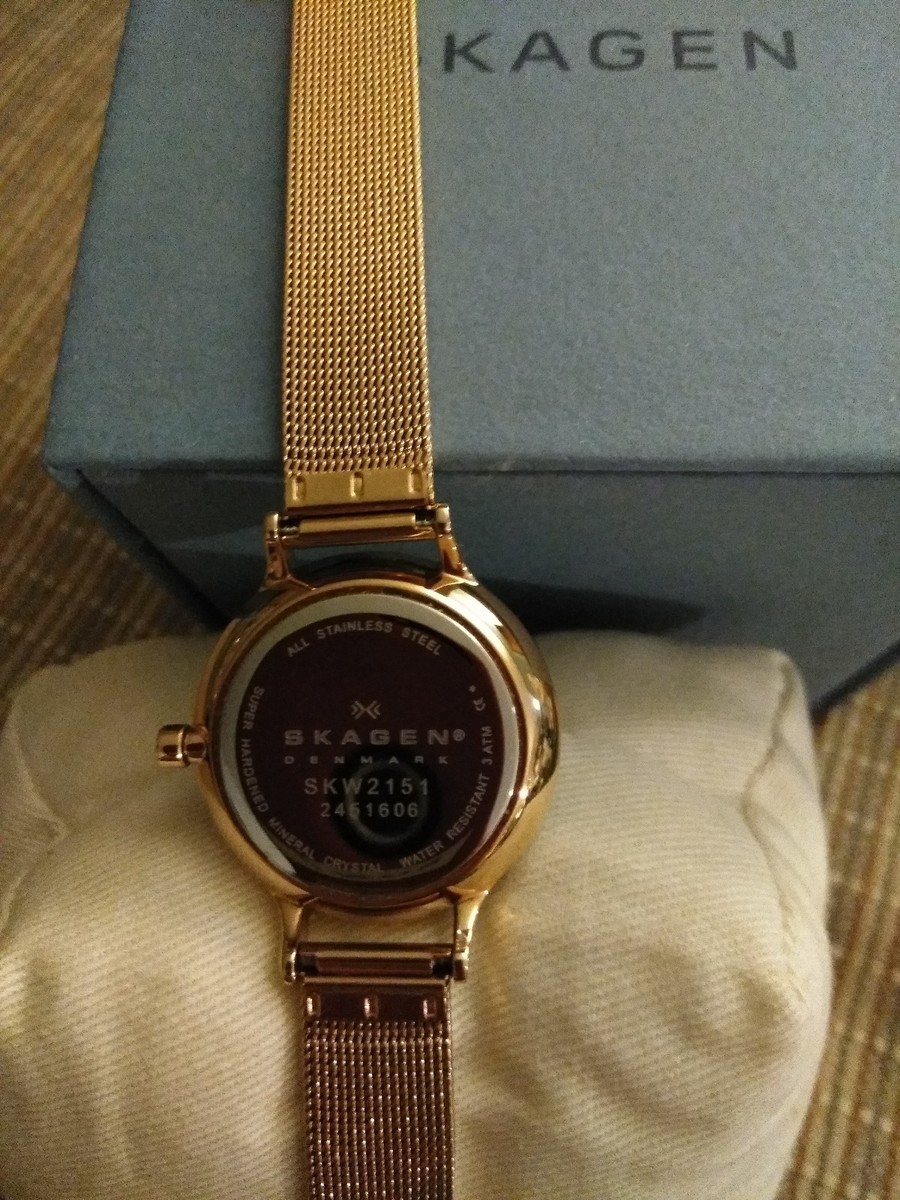 Skagen gold-tone mesh bracelet watch with mother of pearl  display picture 2