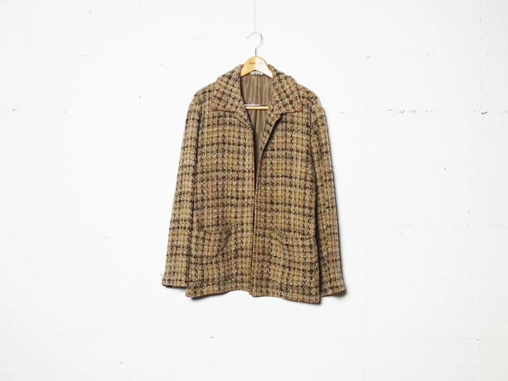 Auralee Homespun Tweed Shirts Blouson Casual Jacket Beige Silk