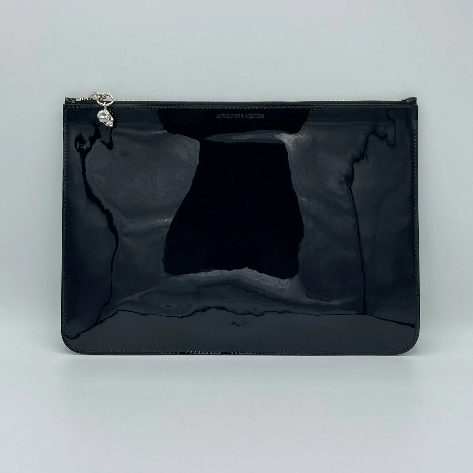 Alexander McQueen Dark Navy Patent Leather Skull Large Pouch 420860 DP00I 4910