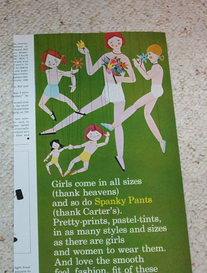 1964 print ad - Carters little girl Spanky Pants panties underwear cute  artwork