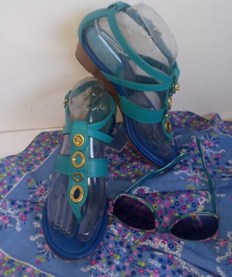 Y2K Coach Sz 6.5B Women's Wedge Sandals 2-tone Blue w Turnlocks | eBay