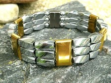 Men  s Women  s Silver n Gold 100 Magnetic Hematite Bracelet Anklet 3 Row