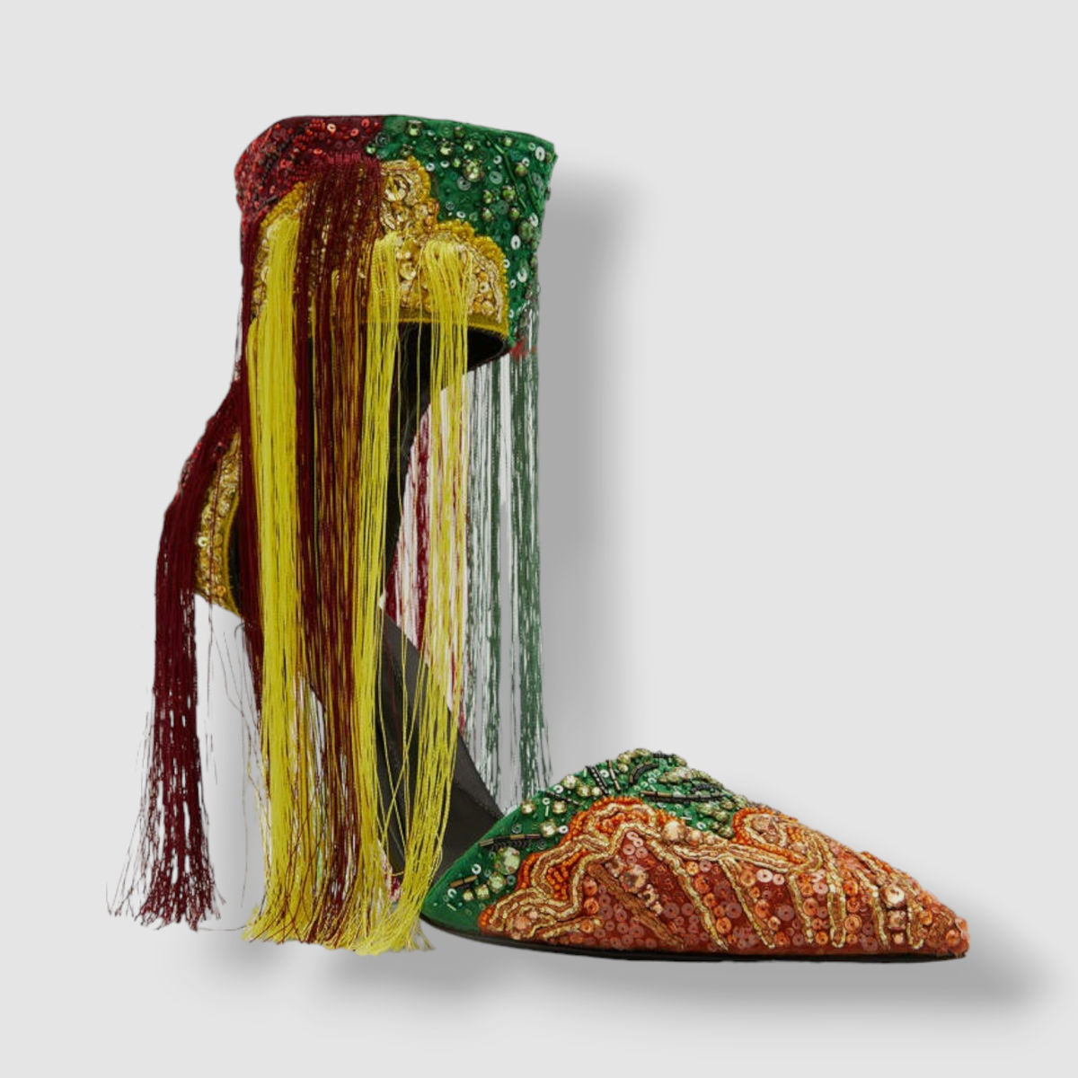 $3290 Alexander McQueen Women Green Punk Runway Fringe D'orsay Pump Heel  Shoe 37