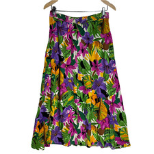 Vintage Pendleton A-Line Skirt Size 8 Tropical Floral Button Down Elastic Waist