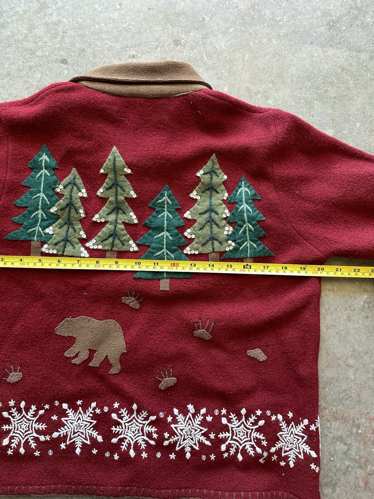 Giacca donna vintage dipinta rosso pony media full zip Natale ritagliata USA