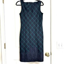 NWOT TALBOTS TARTAN PLAID WOOL LACE SLEEVELESS SHEATH DRESS 4