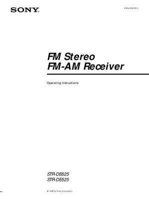 Sony STR-DE525 Amplifier / Receiver Owners Instruction Manual Printed or PDF