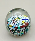 Millefiori Paperweight Murano Style Art Glass Multi-Color Flowers Vintage 2”