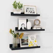 16 Inch Black Rustic Wood Floating Picture Ledge Wall Shelves Set 3 PCS