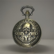 2nd Amendment Skull Guns Design Quartz Pocket Watch Antique Brass Full Hunter