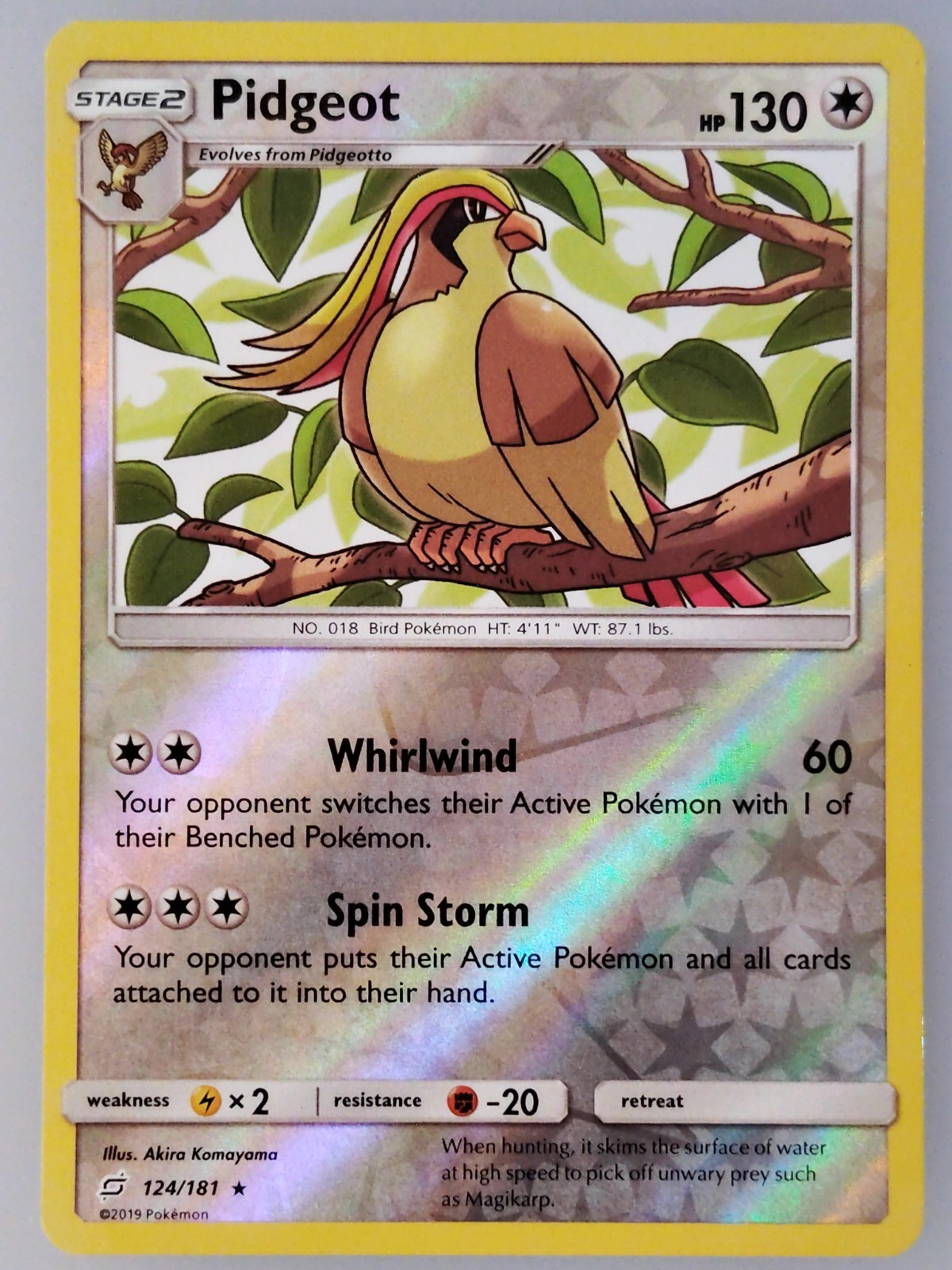 Pidgeot (Reverse Holo) 124/181 Sun & Moon: Team-Up, Pokemon 2019 •LP