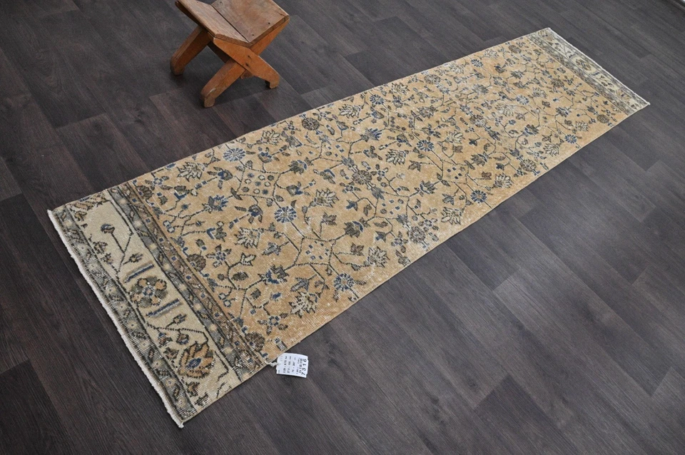 Alfombra de corredor turca vintage 2x9 pies lana anatolia hecha a mano pasillo Oushak BEIGE Foto 2 de 4