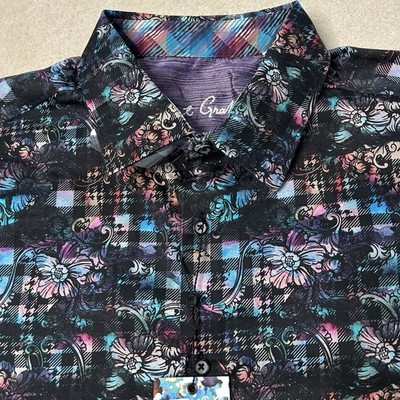 Robert Graham Button Up Shirt Mens XXL Paisley Floral Art Flip Cuff LS Cotton