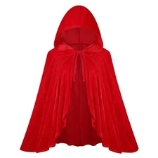 Womens Velvet Little Red Riding Hood Cape Halloween Christmas Short Cloak Fai...
