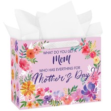 13" Large Mothers Day Floral Gift Bag with Tissue Paper - Flower Design Pregnanc