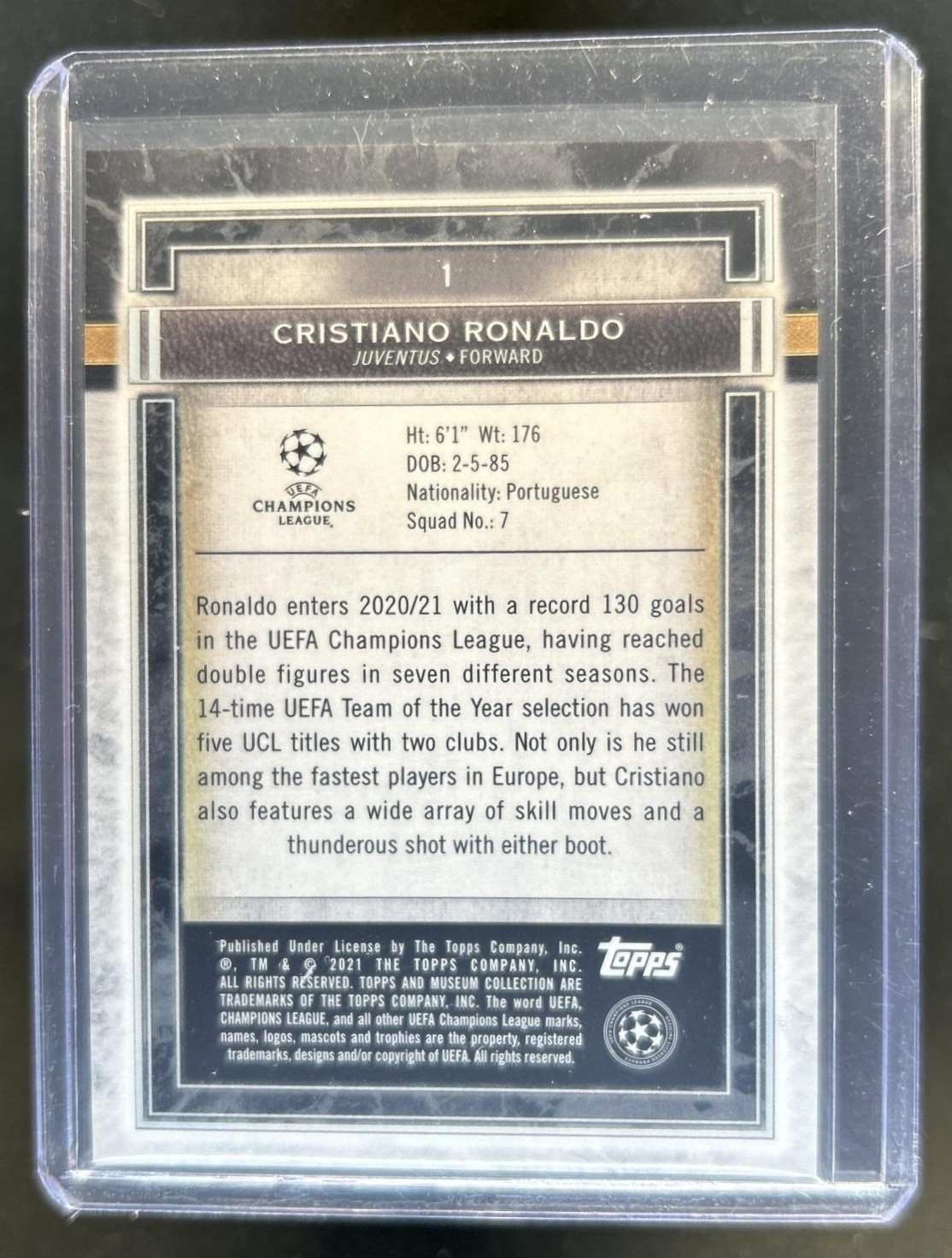 2020 Topps Museum Collection UEFA Cristiano Ronaldo #1 Juventus view 2
