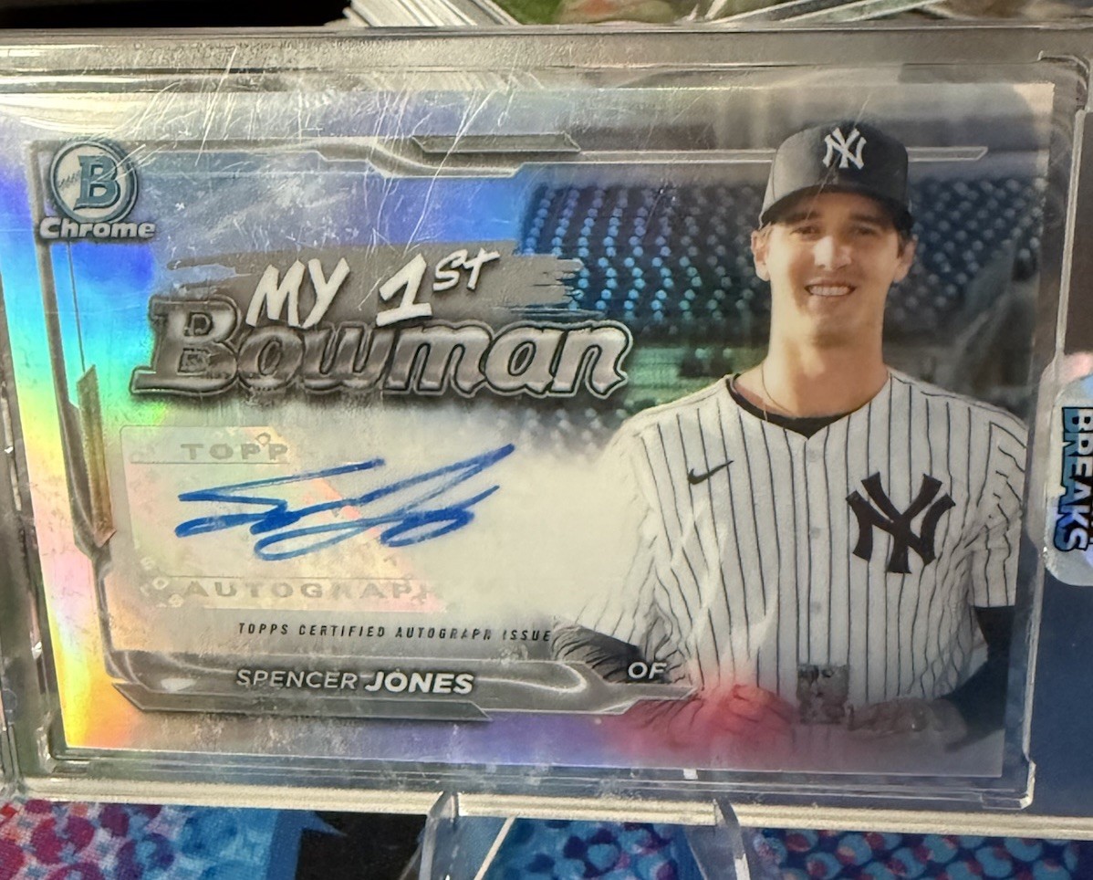 Spencer Jones #1BA-SJ Baseball Cards 2024 Bowman Chrome My 1st Bowman Autograph trading card — raw and PSA graded price guide