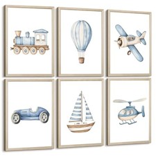 Baby Boy Nursery Wall Art Transportation Blue 8x10 Inch Framed Blue car Prints
