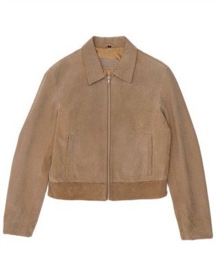 In Extenso Womens Crop Suede Jacket UK 18 XL Beige Leather EA22