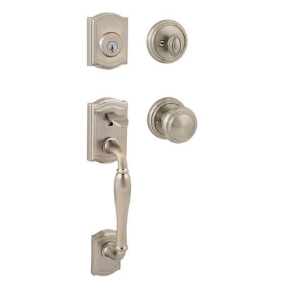 BALDWIN PRESTIGE WESLEY HANDLESET with ALCOTT KNOB  SATIN NICKEL DOOR LOCKSET