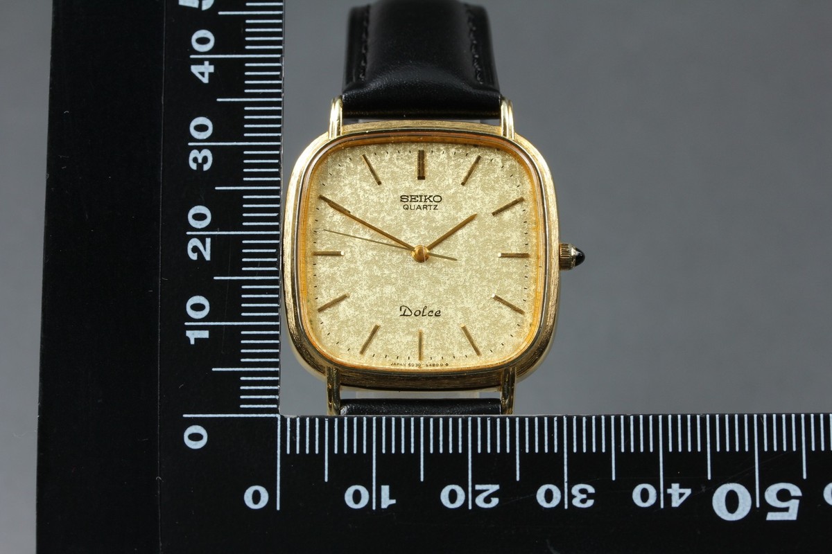 EXC+5] Seiko Dolce 6030-5420 30mm Gold Dial Square Quartz Mens