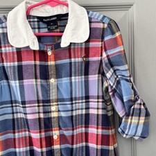 RALPH LAUREN Cotton Plaid Blue/Purple/Red Shirt Dress - GIRLS SIZE 6