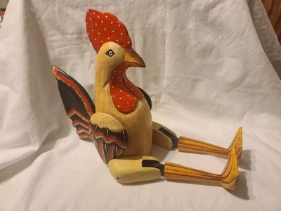 Shelf Sitter Vintage Folk Art Rooster Chicken Kitchen Farm Decor Carved Wood