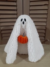 Handmade Primitive 8" Halloween Sherpa Ghost with Pumpkin Made in America