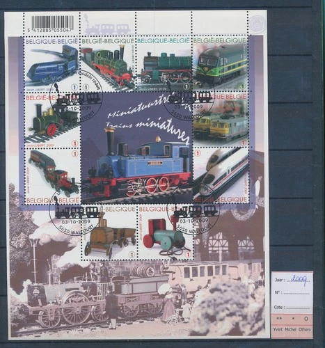 XE62349 Belgium 2009 miniature trains FDC/souvenir cancels XXL sheet used