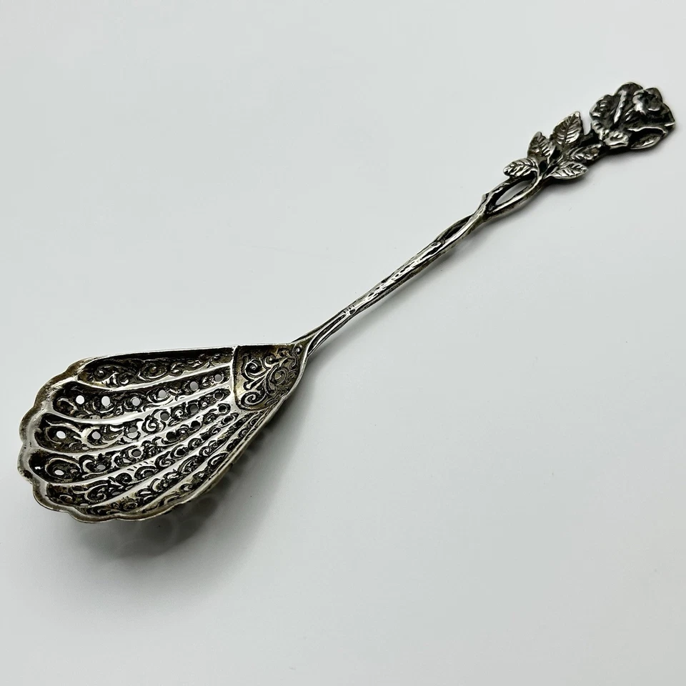 Cuchara para servir festoneada de plata alemana Christoph Bach Hildesheim Rose 835 CB Foto 2 de 4