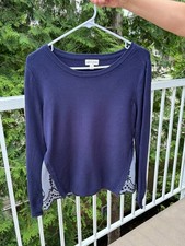 Maison Jules Navy Sweater Embroidered Stripe Side Panels Size S