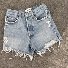Agolde Cutoffs Women's 24 Dee Blue Jean Shorts Button Fly Distressed Fray